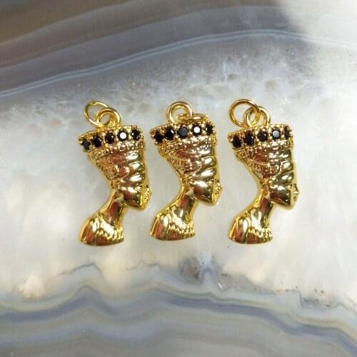 5pcs Ancient Egyptian Queen Portrait Pendant Traditional Vintage Gold Color Brass For Jewelry DIY Making Supplies Components Y