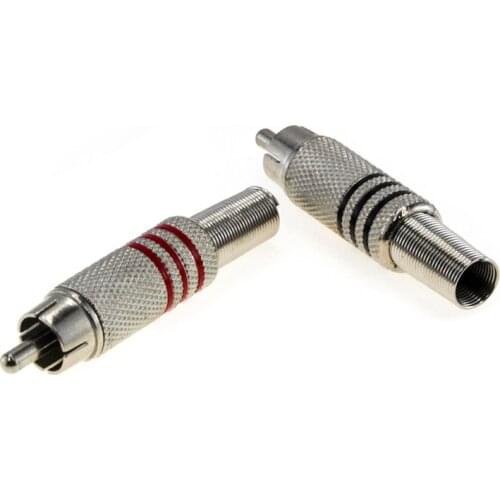 6/10 pcs AV Male Plug Connector Metal Nickel Shell Stereo Video Audio Plug Channel Connector RCA Red Black Hybrid