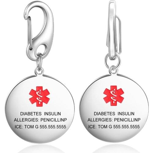 Personalized Customize Medical Alert Key Chains Round Stainless Steel Keychains for Women Unisex Jewelry(AS102120)