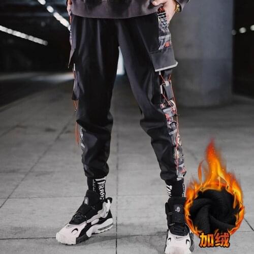 Spring Cargo Pants Men Cotton Drawstring Many Pockets Joggers Trousers Purple Black Ankle Banded male Casual Pants