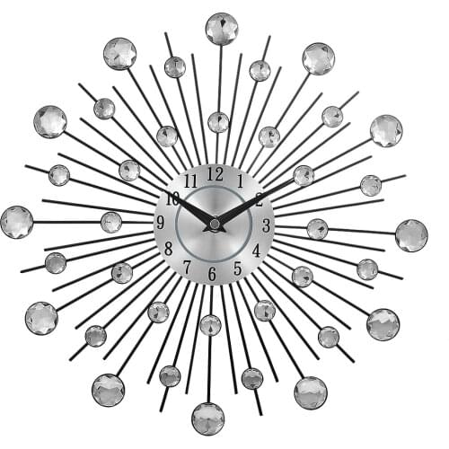 13-inch silver crystal sunburst metal wall clock original vintage metal home decoration clock