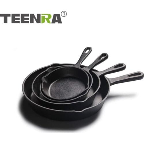 TEENRA Cast Iron Frying Pan Non-stick Skillet Kitchen Frying Pot Breakfast Pan Omelette Pancake Pot Household Cooking Cookware