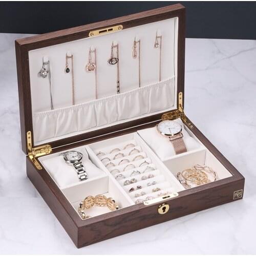 Wood Jewelry Box Luxury Large Wooden Jewelry Box Organizer Earring Ring Necklace Bangles Watch Display Storage Box Birthday Gift
