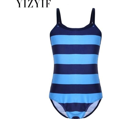 Kids Teens One-piece Swimsuit Swimwear Girls Spaghetti Straps Striped Children Beachwear Bathing Suit Swimming Suit Kid Bodysuit
