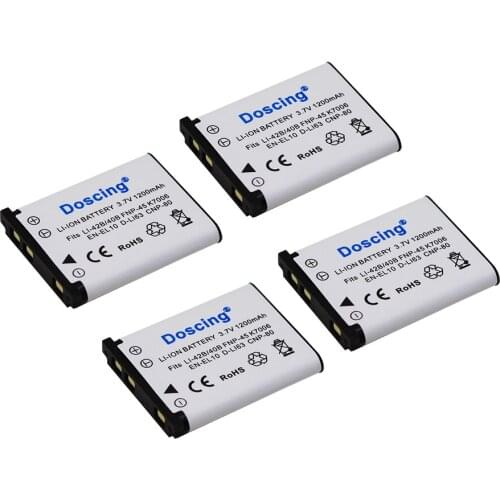 Doscing 4pcs/lot 1200mAh Li-40B Li-42B Li 40B 42B Li40B EN-EL10 Rechargeable Batteries for Olympus Pentax D-Li63 Fuji NP-45