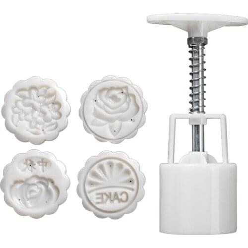 50/75g Mooncake Mold 4/6 Stamps Cookie Cutter Hand Press Green Bean Cake Pastry T3LE