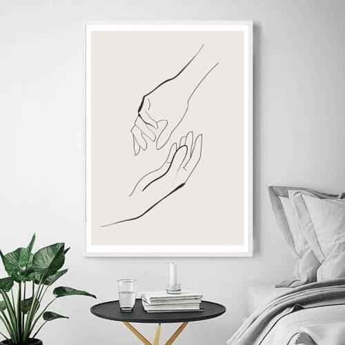 Hold Hands Line Drawing Love Art Print Contemporary Minimalism Poster Wall Art Canvas Painting Bedroom Decor Valentines Gift