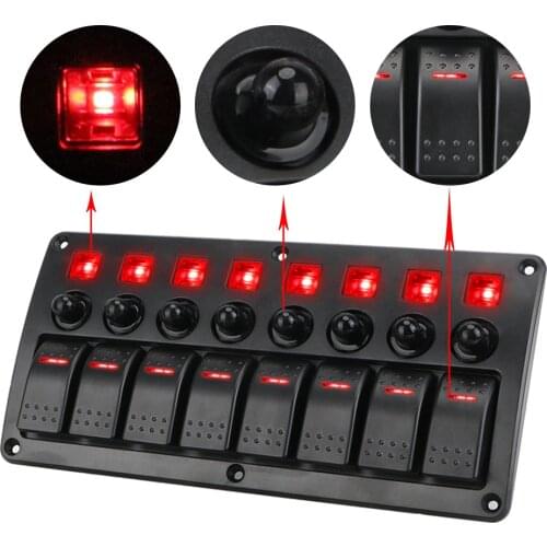 LEEPEE Waterproof Circuit Breakers With Fuse Car Vehicle Truck RV SUVS Marine Rocker Switch Panel 12/24V 8 Gang LED Switch Panel