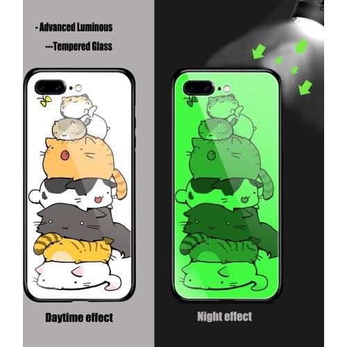 Cute funny art cat Phone Cases Glow Luminous Tempered Glass For iPhone 11 12 Pro XR XS MAX 8 X 7 6S Plus SE 2020 12Mini cover