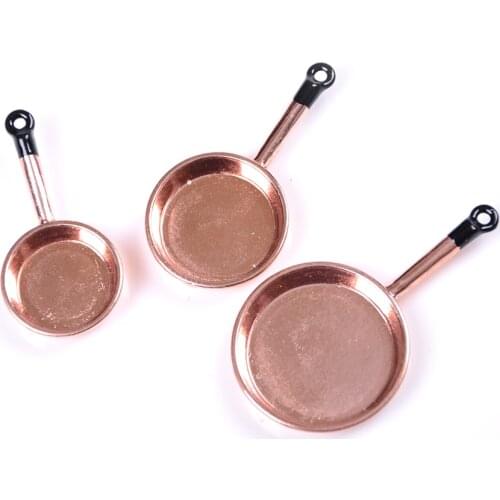 MINIFRUT 1/12 Scale 3pcs Miniature Kitchenware Kit Frying Pan Boiler Set Dollhouse Kitchen Accessories