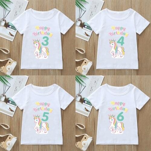Cartoons Girls T-shirt Number 1-10 Birthday Unicorn Graphic Print Children Clothing Tees Fashion Kawaii Clothes Tops,YKP145