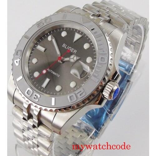 Bliger 40mm sapphire glass automatic men watch calendar grey dial NH35 miyota 8215 movement ceramic bezel insert