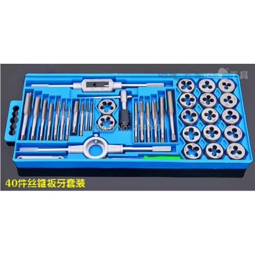 Free shipping Hand Threading 40 pcs metric M3~M12 threading tap and die tools set, thread tool set