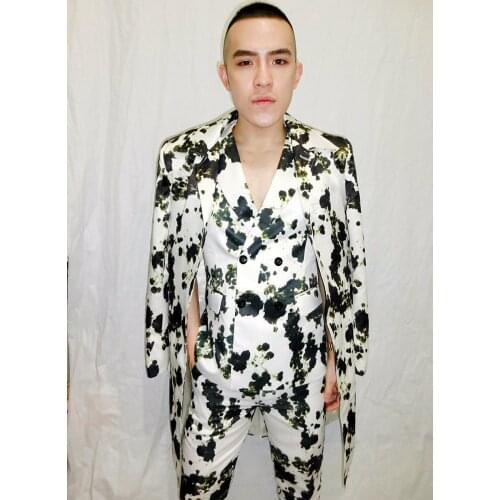 Nightclub Male singer DJ GD Star style stage show Flower splash-ink suits costumes Party show performance wear male prom dress
