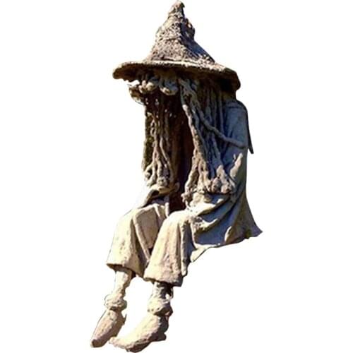 2021 New Halloween Sitting Witch Soul Ghoul LED Light Resin Sculpture Figure Lawn Lamp Yard Art Decoration Fairy Garden Ornament