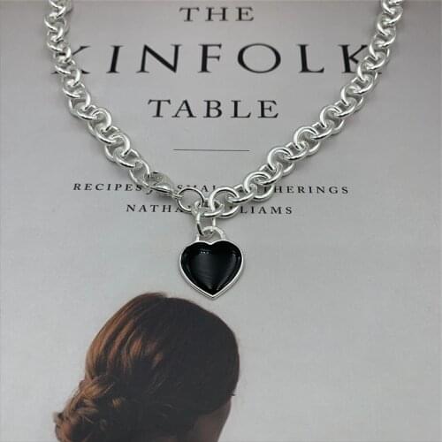 Original Enamel Heart Pendant S925 Sterling Silver Necklace Female High Quality Brand Logo Classic Charm Fashion Gift