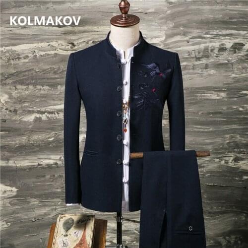 Jacket +Pants) 2021 spring new style High quality Men fashion casual suits Mens Embroidery jacket Male size M-5XL