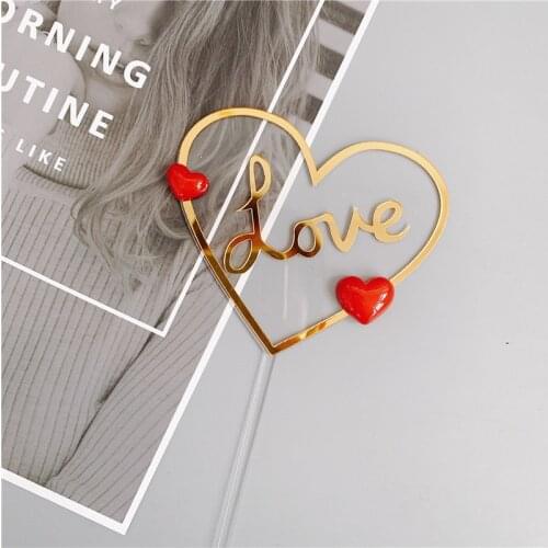 Ins Wedding Cake Topper Gold Love Transparent Acrylic Cupcake Topper for Valentines Day Wedding Birthday Party Cake Decorations