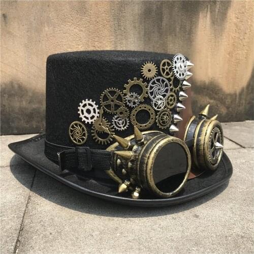 Handmade Steampunk Top Hat With Gear Glasses For Women Men Cosplay Hat Magic Hat Size 57CM