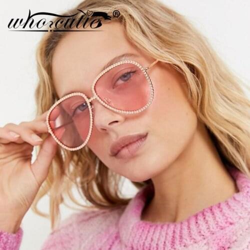 Vintage Rhinestone Aviation Sunglasses Women 2019 Luxury Brand Design Rimless Gold Chain Frame Pilot Sun Glasses Female Shades