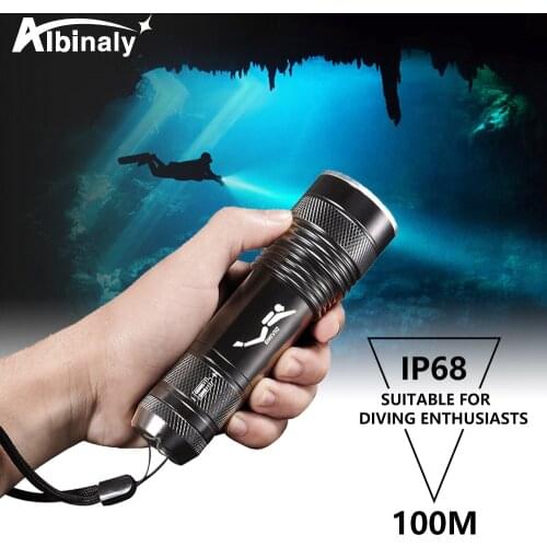 LED Diving Flashlight Professional Underwater Lamp IPX8 Waterproof Torch Powerful Yellow + White Light 18650 Lantern Dive Lamp