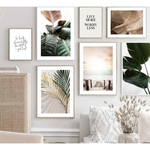 Tropical Plants Palm Leaf Beach Walkway Wall Art Canvas Painting Nordic Posters And Prints Wall Pictures For Living Room Decor