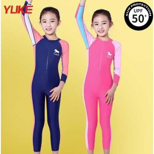 UPF 50+ Lycra Rash Guard Gilrs Long Sleeve One Piece Swimsuit for kids Teen Children Beach Surf Swim Suit Quick dry plus size