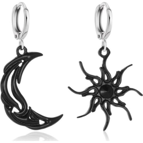 Vintage Gothic Sun and Moon Earrings Black Irregular Drop Earrings Women Female Bohemia Fashion Jewelry Gift Wholesale