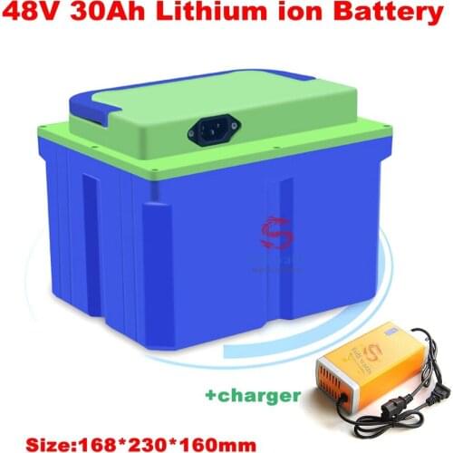 Waterproof Case 48V 30Ah Lithium ion Battery Pack for Electric Scooter Motorcycle Bike Rickshaw Golf cart+ 3A charger