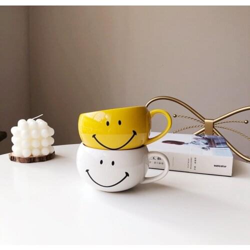 Japanese Smiley Face Cup Smiley Face Ceramic Cup Spherical Mug Milk Breakfast Cup