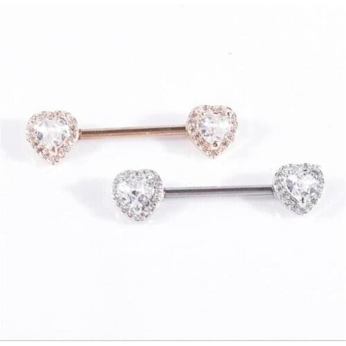 2pcs stainless steel nipple piercing rings for women Heart White Crystal nipple piercing bar stud women body piercing jewelry