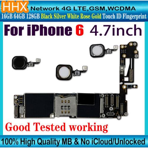 100% Original unlocked for iphone 6 Motherboard With Touch ID for iphone 6 16gb / 64gb / 128gb Mainboard IOS System Free iCloud