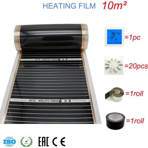 10M2 Carbon Foil Kits Electric Underfloor Heating Film, Room Digital Thermostat, Heating Film Clamps