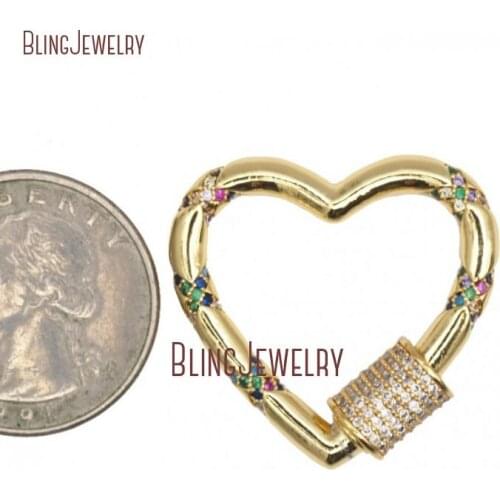 14k Gold Filled Heart Lock CZ INLAY Screw Clasp Lock Carabiner Pave Lock 29x28mm FC32933