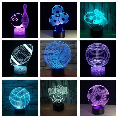 Ball Shape 3D Night Lights Acrylic Basketball Football Bolleyball 7 Colors Changing USB Remote Touch Table Lamp for Kids Gift