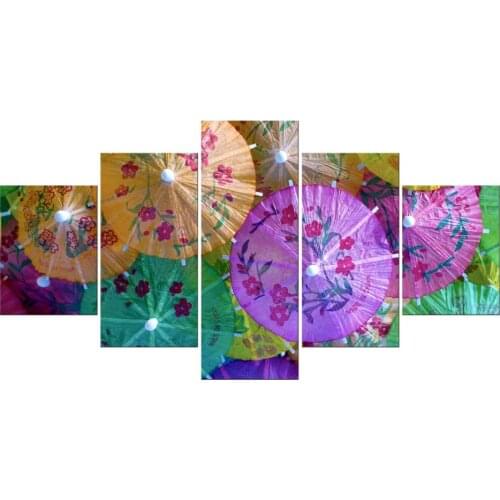 5 Pieces HD Canvas Painting Wall Art color Umbrella with Tower Painting On Canvas Wall Art Picture Home Decor Painting Framed