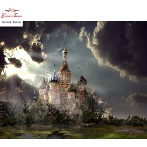 5D DIY full square diamond painted cross stitch doomsday castle dark clouds and sunny diamond inlaid diamond embroidery