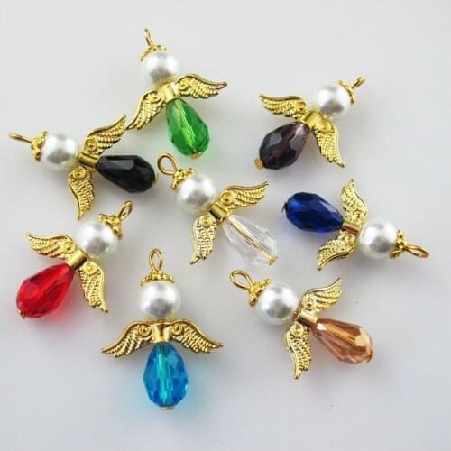 8 New Charms Dancing Mixed Angel Pendants Gold Color Wings 23x29.5mm