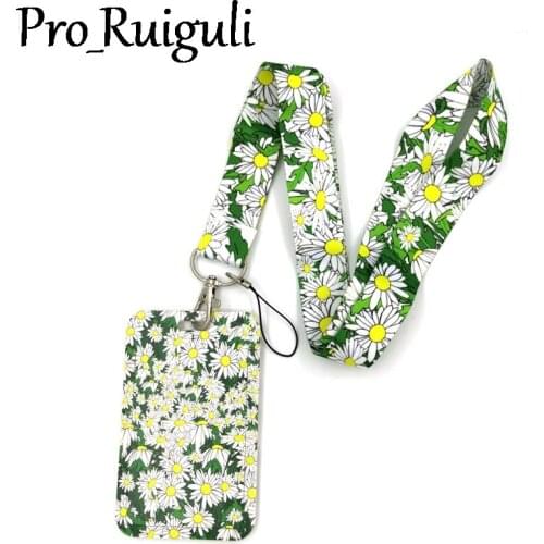 Daisy sunflowers Creative Lanyard Card Holder Student Hanging Neck Phone Lanyard Badge Subway Access Card Holder Accessories