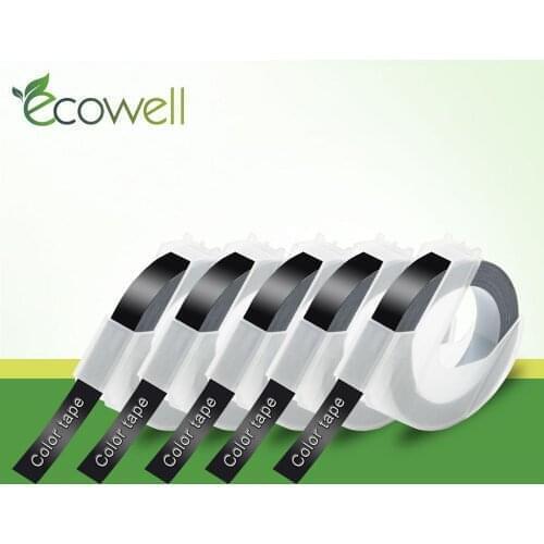 Ecowell 5pcs Compatible Dymo 3D Embossing Tapes Black Plastic Embossing Label for Dymo 12965 Motex E-101 E-202 1610 label Maker