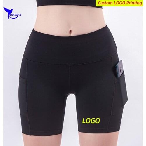 Stretch High Waist Women Running Shorts with Pocket Quick Dry Compression Yoga Tights Gym Fitness Short Pants Leggings Custom