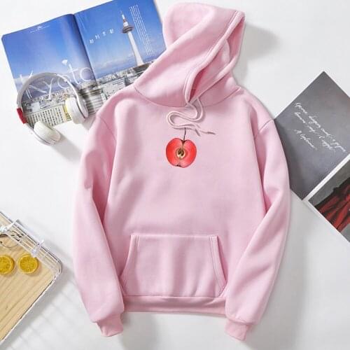 Creative Half Apple Graphics Print Crop Hoodies Sweatshirts Literary Kawaii Harajuku Womens Jacket Punk Treetwear Winter Sweet