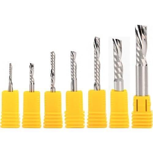 10pcs 3.175 4 5 6 8mm Left Spiral milling cutter down cut one Flute router bit CNC end mill carbide milling cutter plastic pvc