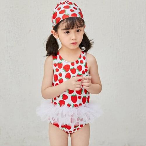 Fashion Girls Bathing Suit Swimsuit Kids Girls New Summer Bathing Sunscreen Girl Bathing Suit Cap+Bodysuit Swimwear Clothing