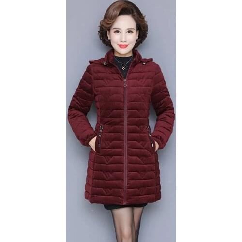 New Mother Casual Cotton Padded Jacket 2021 Winter Jacket Womens Parkas Thick Warm Hooded Coats Solid Mid Length Female Outwear