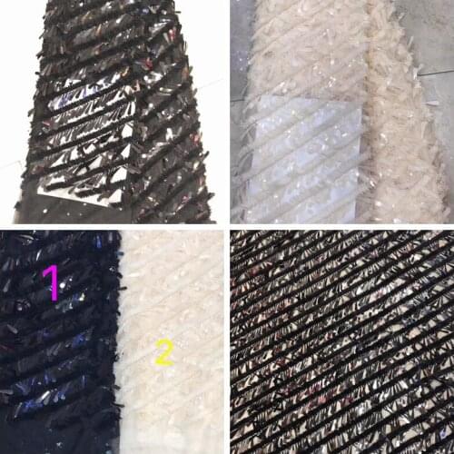 LASUI NEW 3 yards=1 lot 2 colors balck and white tassel sequins embroidery mesh lace fabric DIY Evening dress clothing W0077