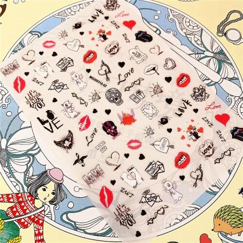 MG200310-02 Love red lips skull 3D Back glue Nail Art Stickers Decals Sliders Nail ornament decoration