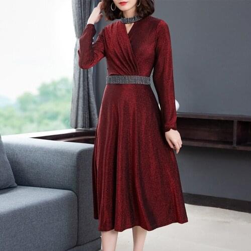 Fashion Bright Silk Knitted Dress Women 2019 Autumn Winter V-neck Long Sleeve Pleated Dress Female Sexy Slim Casual Dresses
