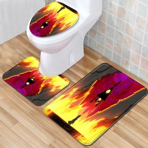 Toilet Three-piece set Cartoon anime Non-slip bath mats Bath Mats Sets Toilet Lid Cover mat Bathroom Decor Toilet Seat Mat rugs