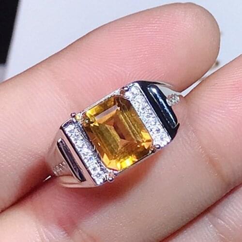 New 925 silver inlaid natural citrine mens ring fashionable solid pure S925 silver man ring